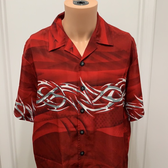 C-Two tribal flames button short sleeve shirt - Picture 2 of 7